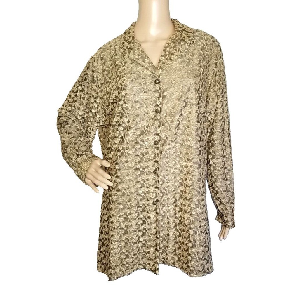 DIANE VON FURSTENBERG VTG 90s Womens Jacket Sweater Green Gold 2X Button     T36